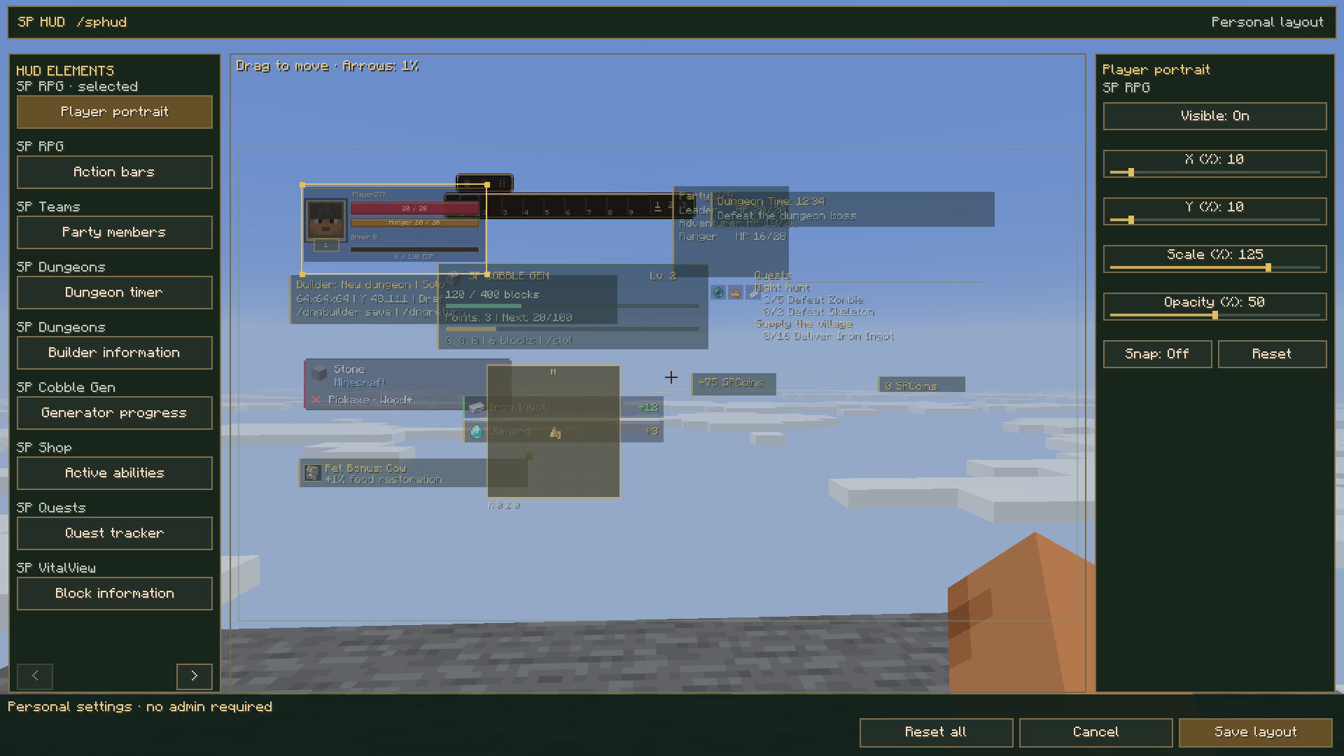 Block panel in the shared HUD editor