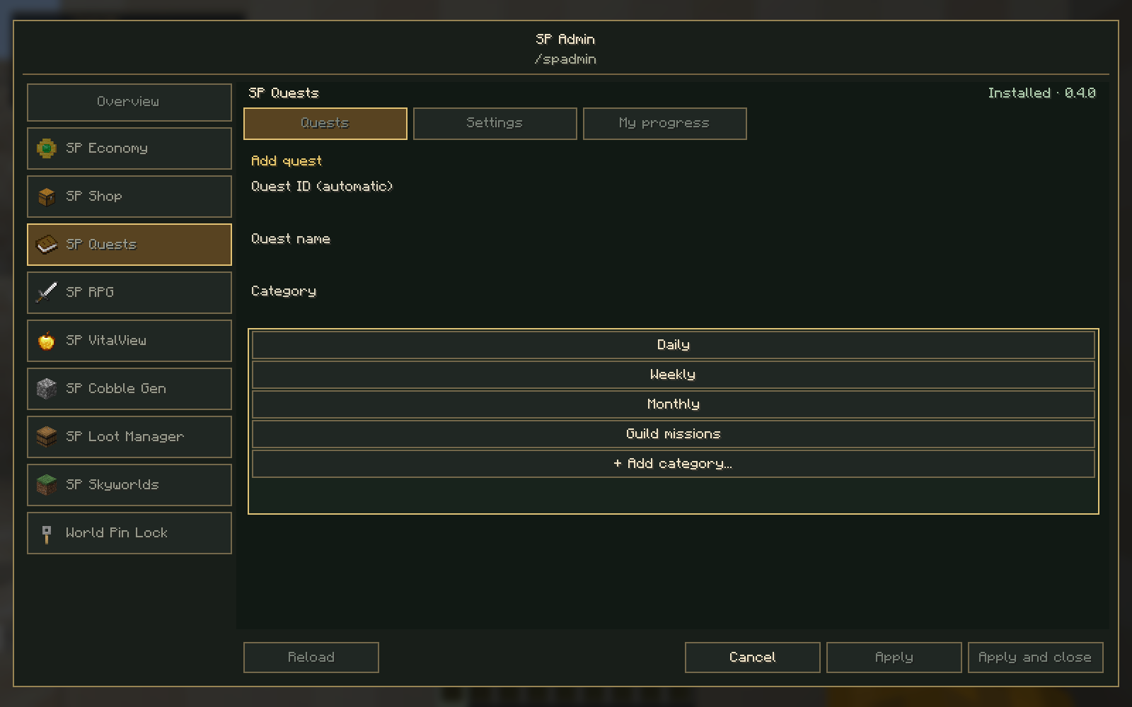 Category dropdown with an option to add a category