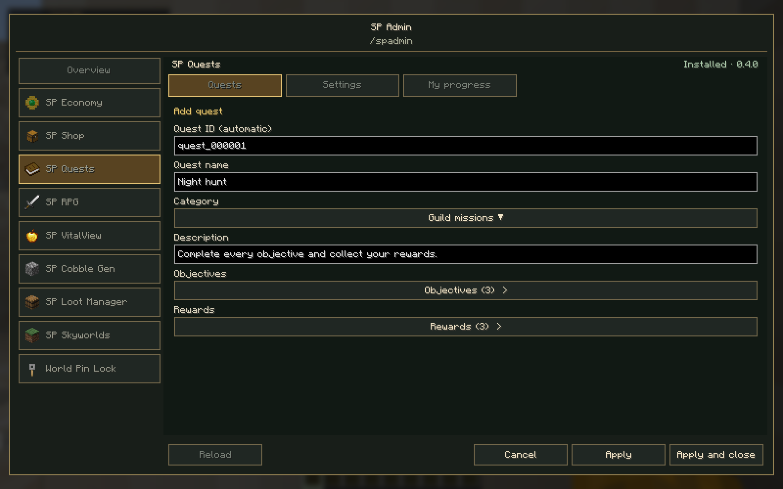 Shared Core editor used by SP Quests
