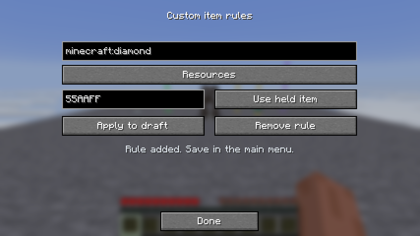 Per-item category and RGB color rules
