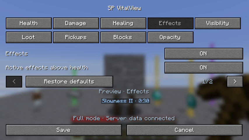 Status-effect settings and live preview