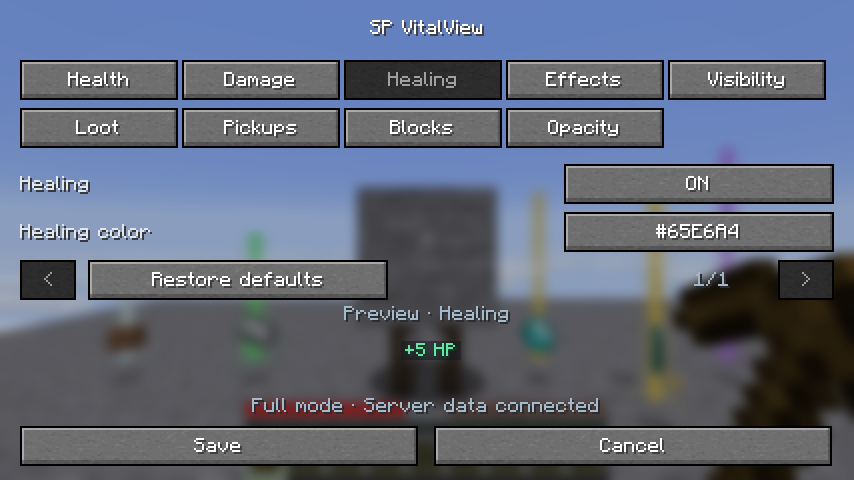 Healing settings and live preview