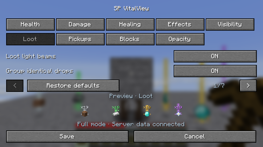 Loot settings with matching colored-drop previews