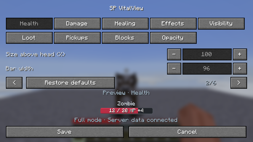 Health bar size controls