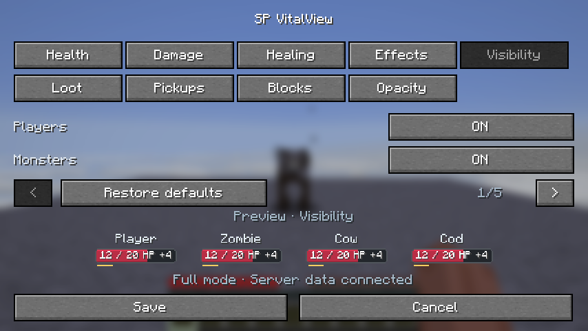 Visibility settings